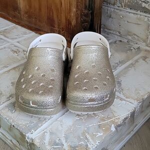 Gold sparkle Crocs sz 7